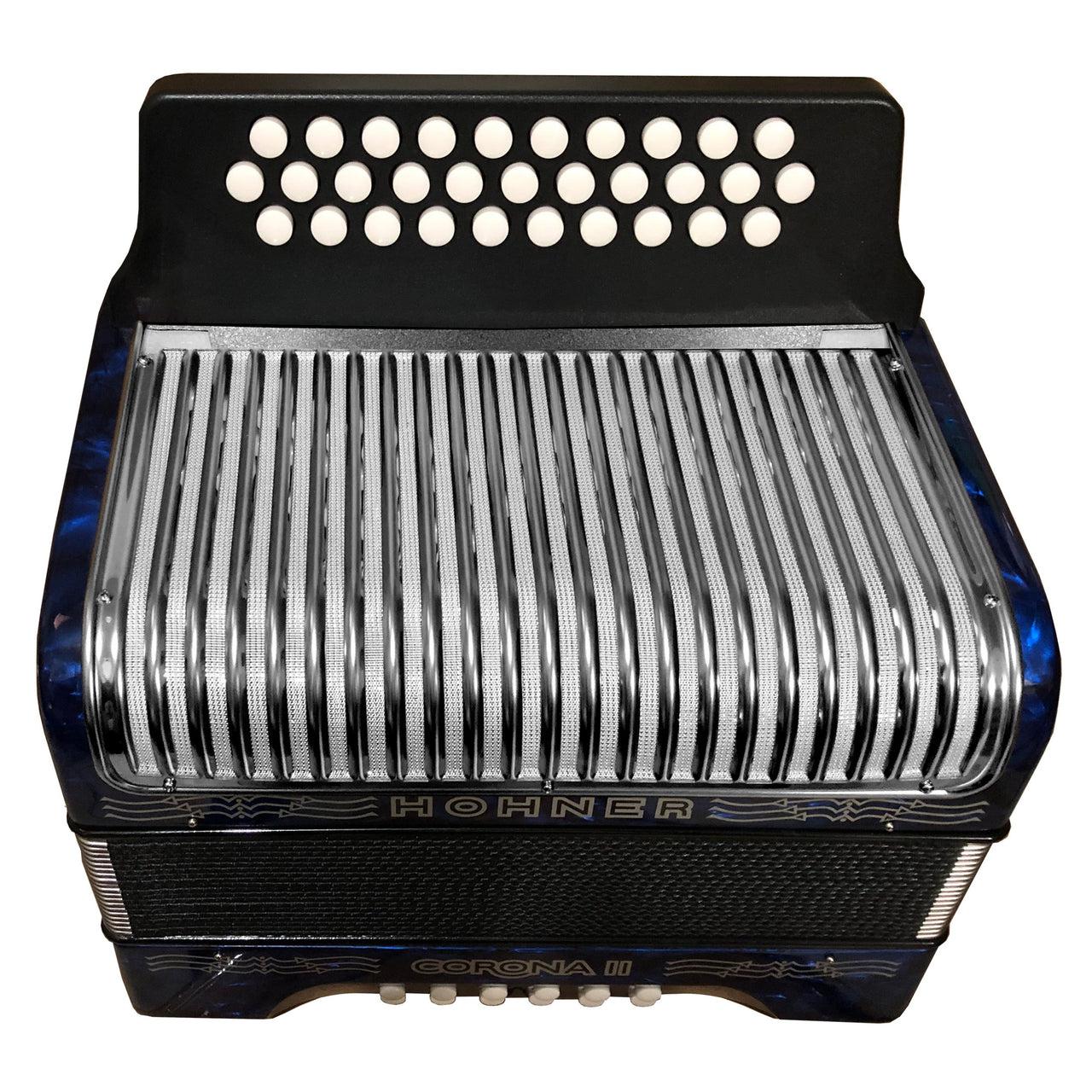 Hohner - Acordeon Corona II Diatónico Sol-Do-Fa, Color: Azúl con Mochila Mod.A5624_26
